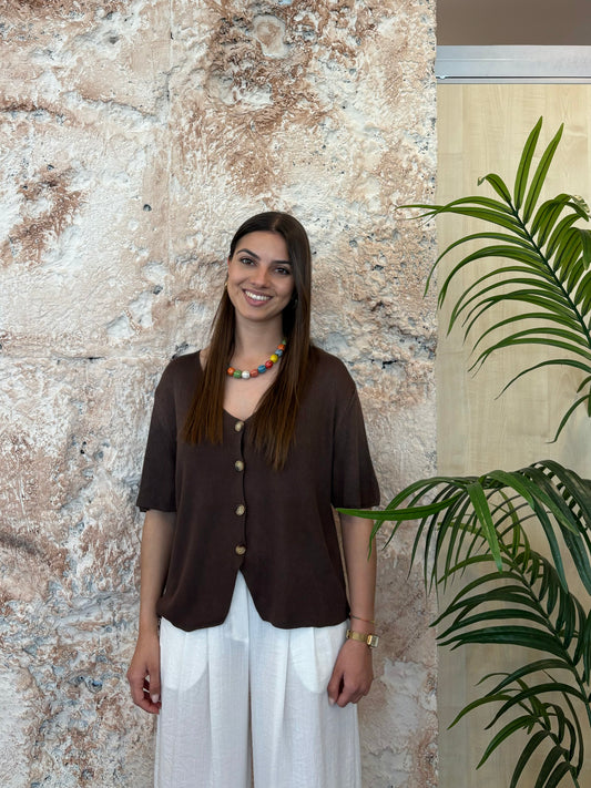 CARDIGAN MANGA CORTA MARRÓN
