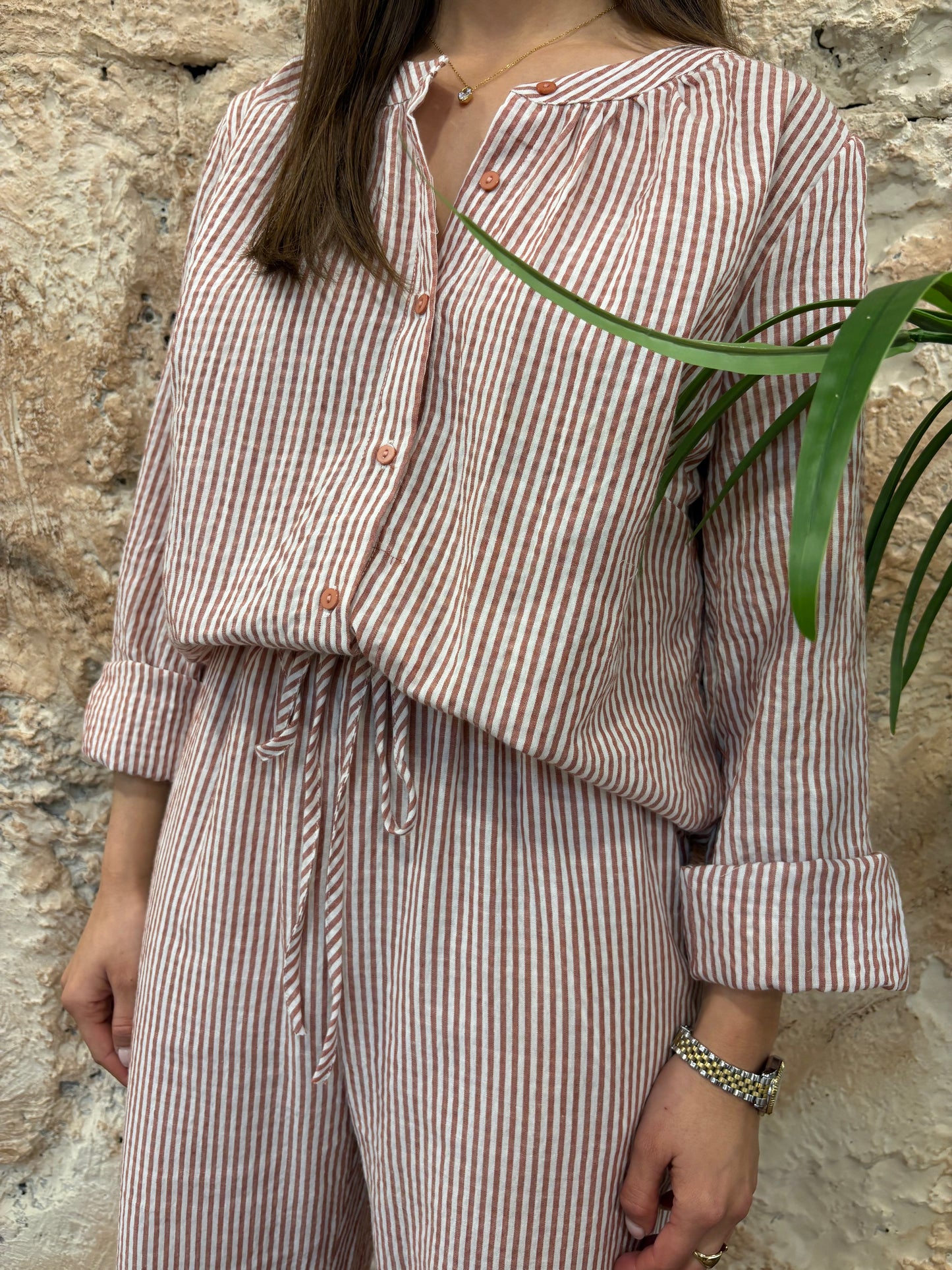 CAMISA TEJA RAYAS VOLANTE