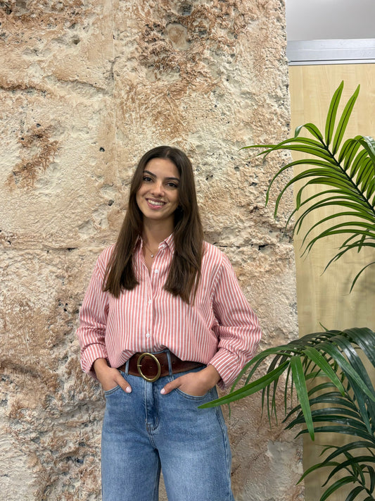 CAMISA OVERSIZE OXFORD RAYAS CORAL