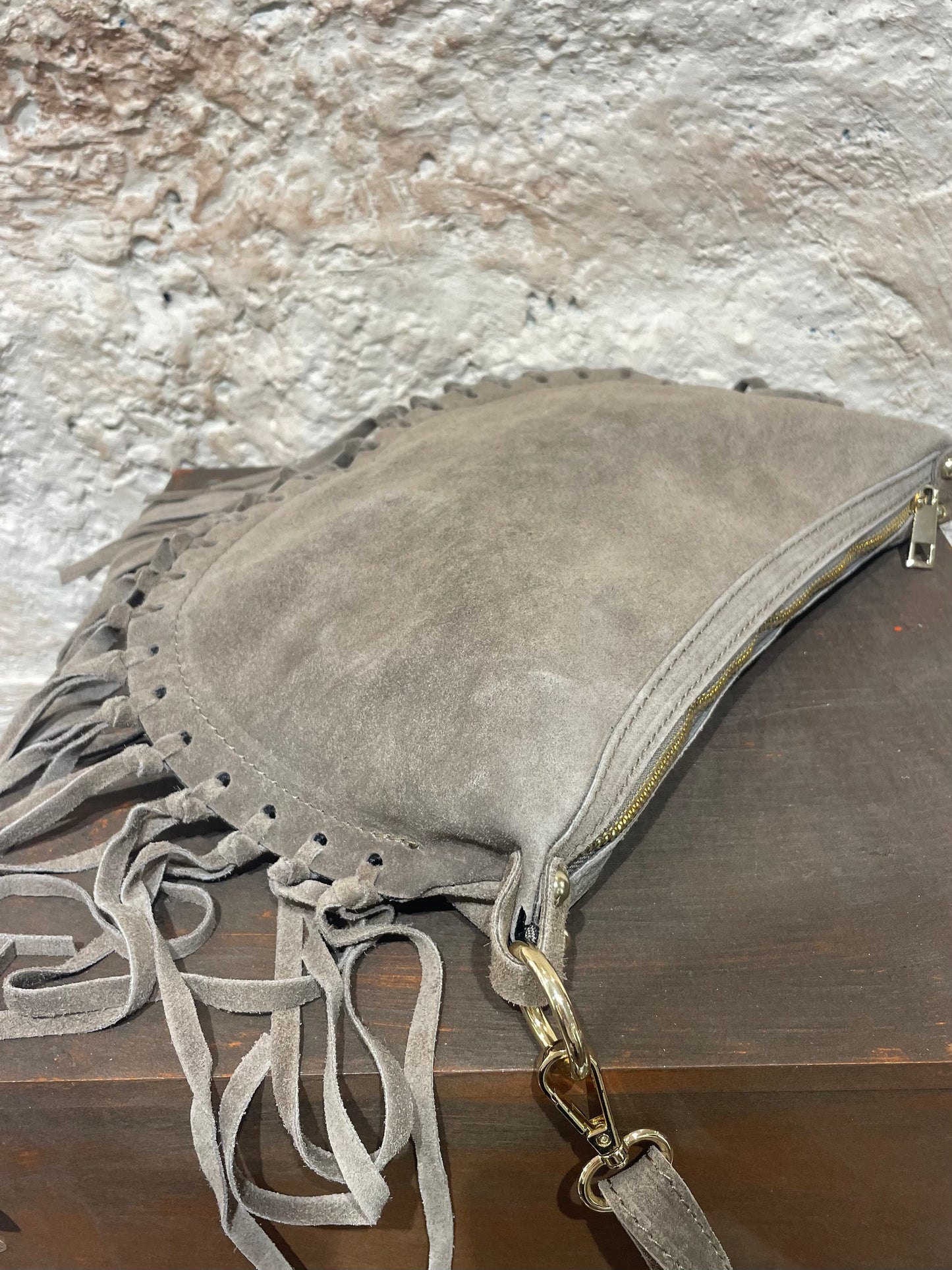 BOLSO PIEL FLECOS TAUPE