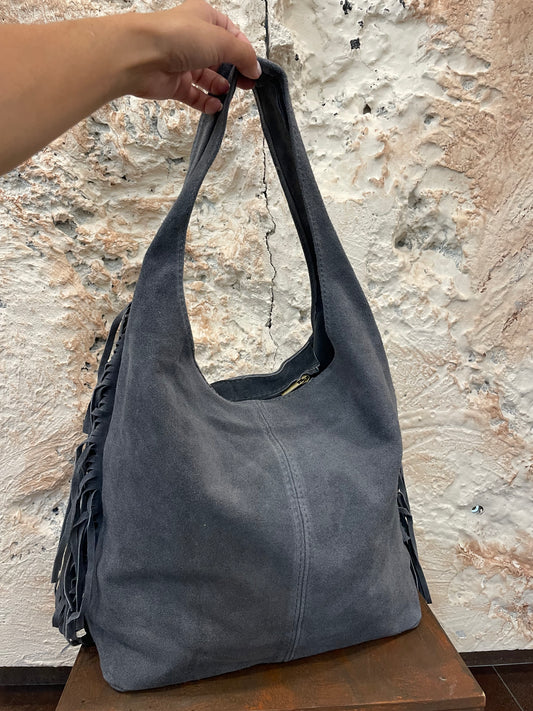 BOLSO PIEL FLECOS GRIS