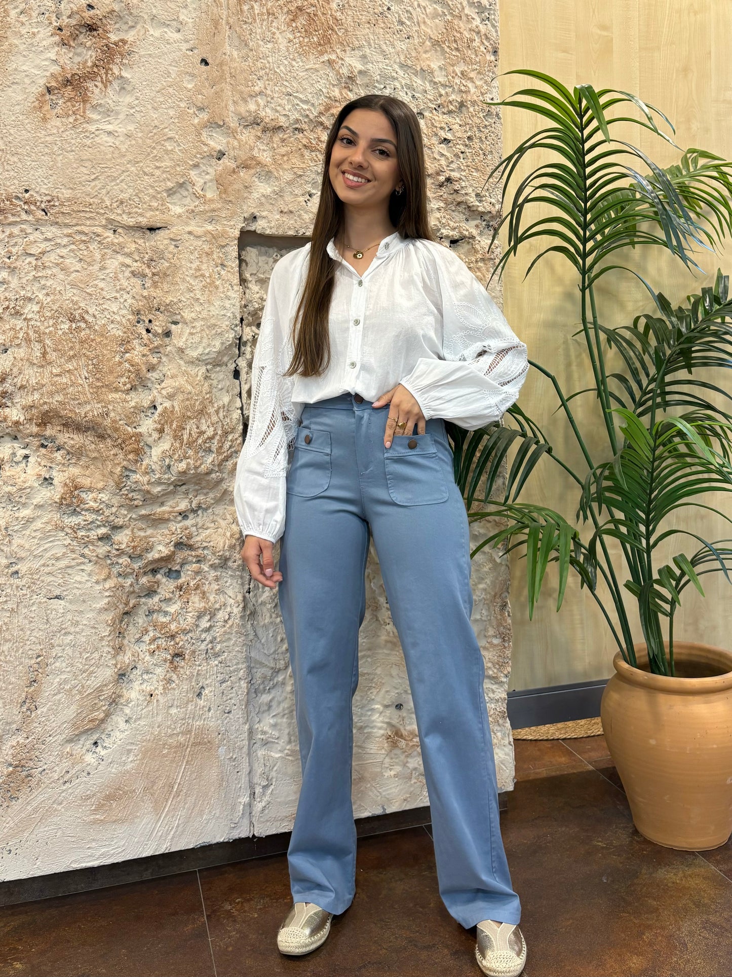 JEANS RECTO BOLSILLOS CELESTE