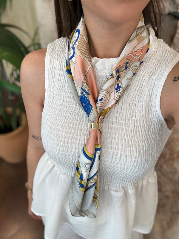 PAÑUELO CUELLO ESTAMPADO ROSA Y AZUL