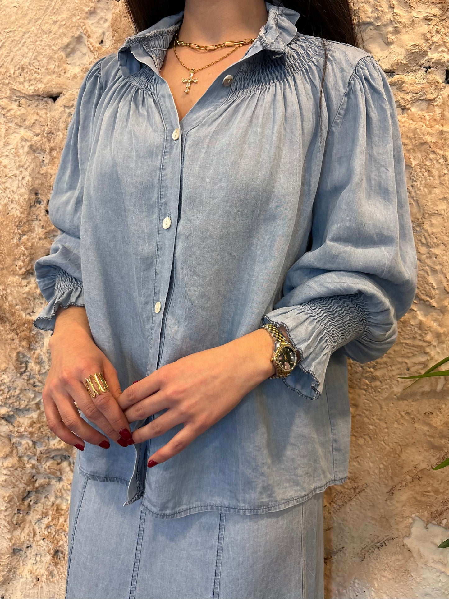 CAMISA DENIM CUELLO PANEL