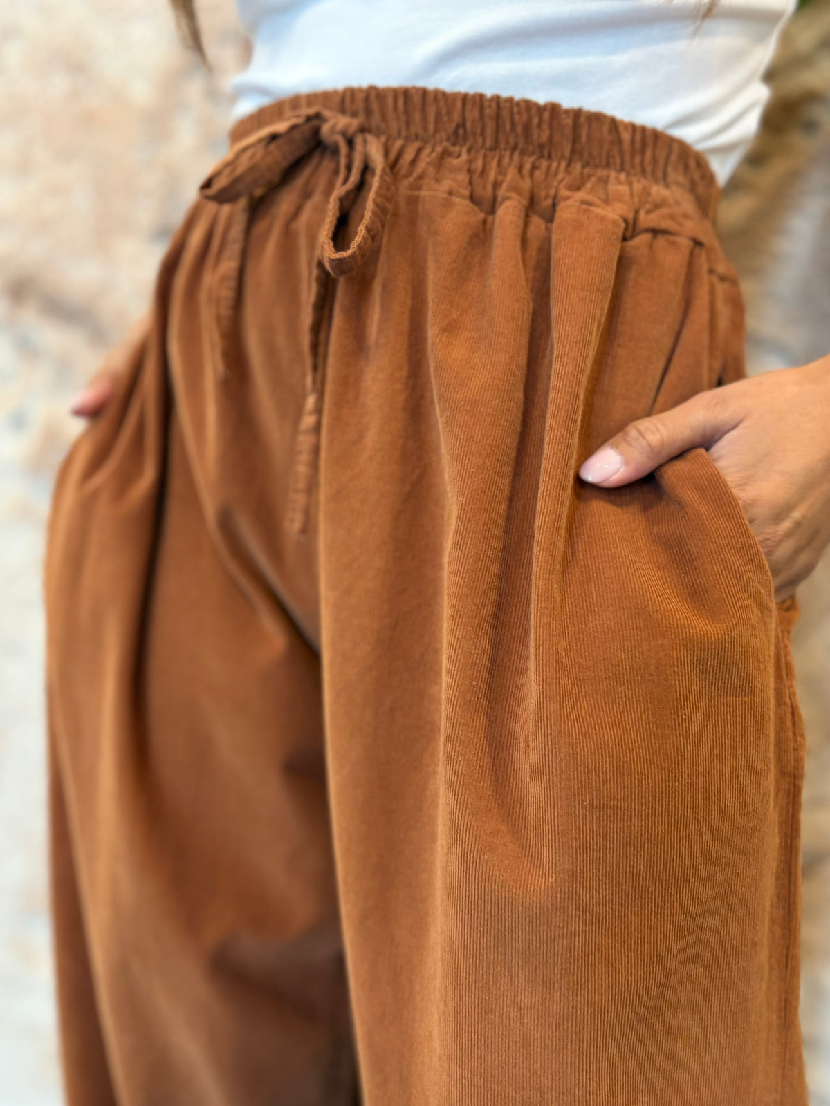 PANTALÓN BOMBACHO EFECTO PANA TEJA