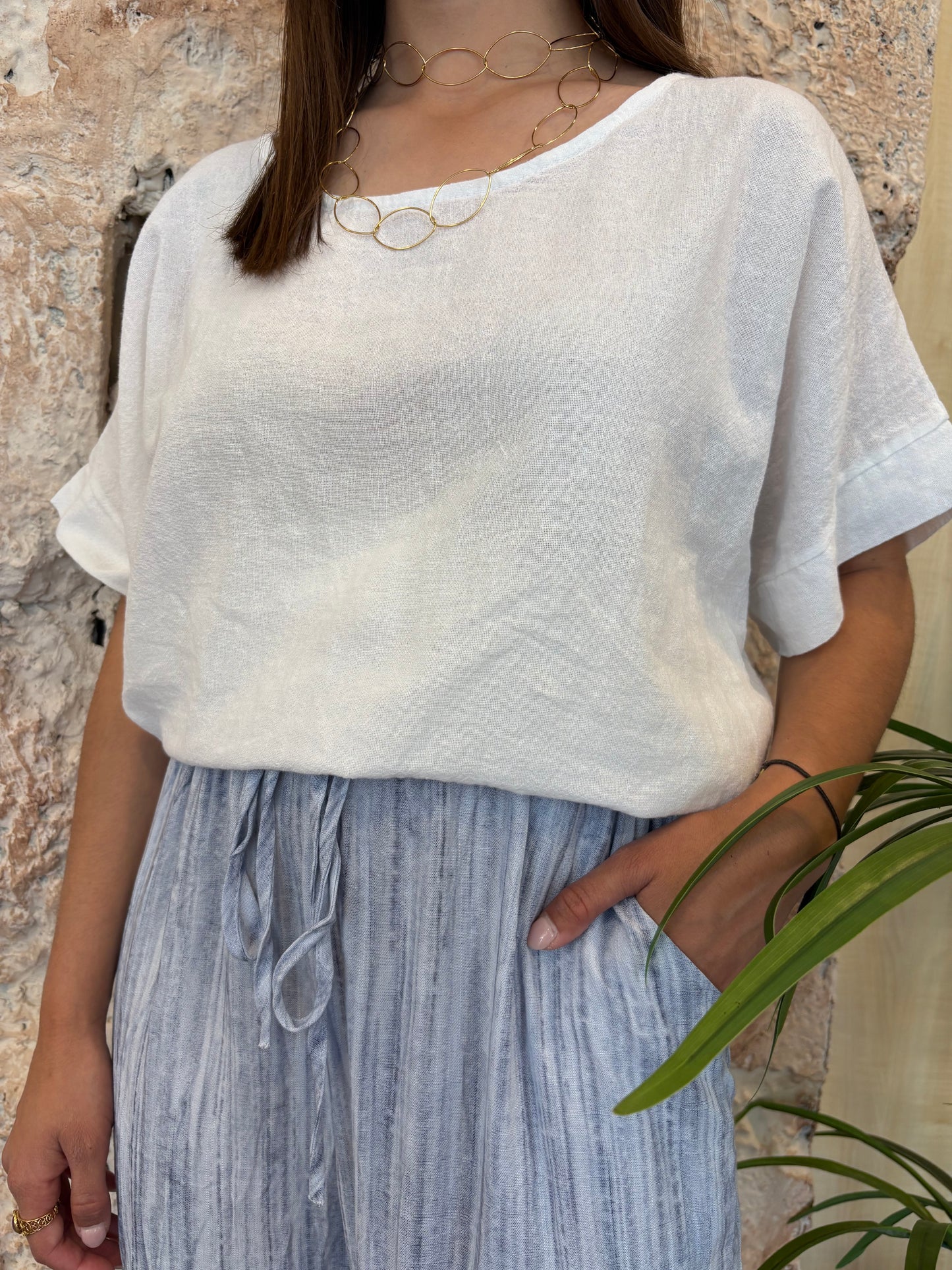 BLUSA EFECTO LINO BLANCO