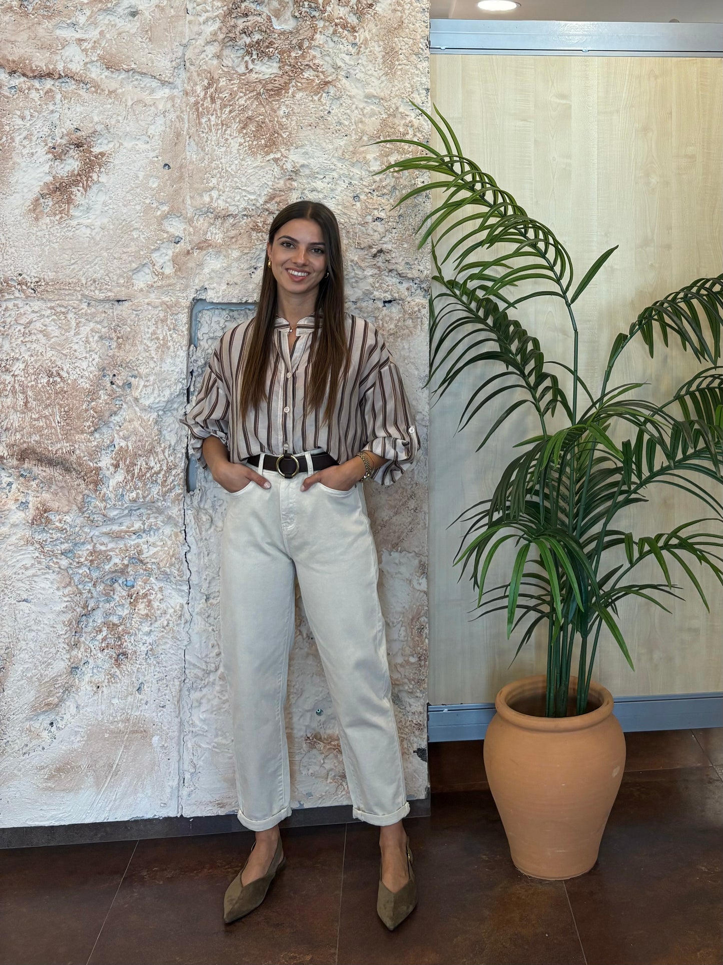 JEANS MOM FIT BEIGE