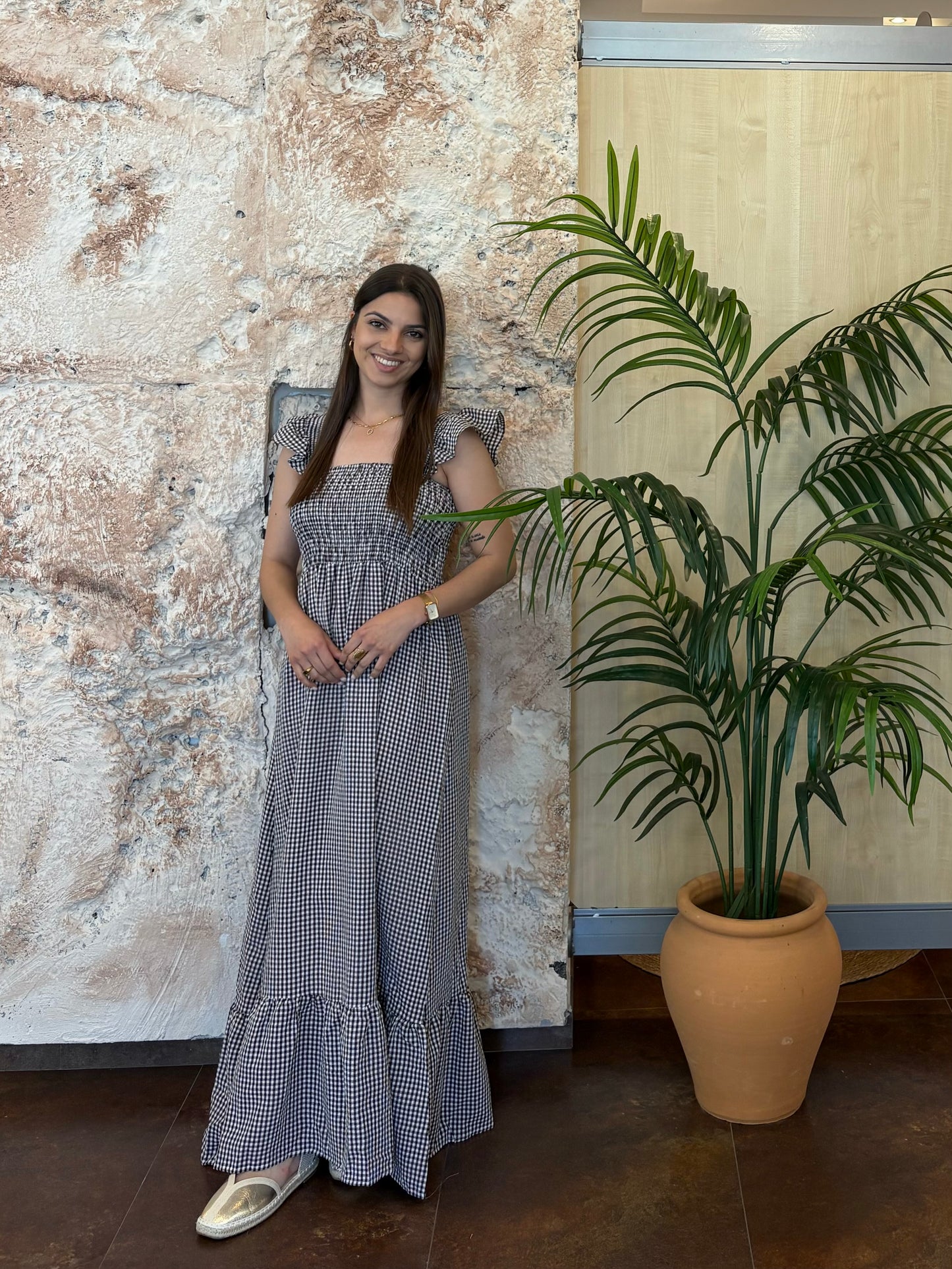 VESTIDO PANEL VICHY MARRÓN