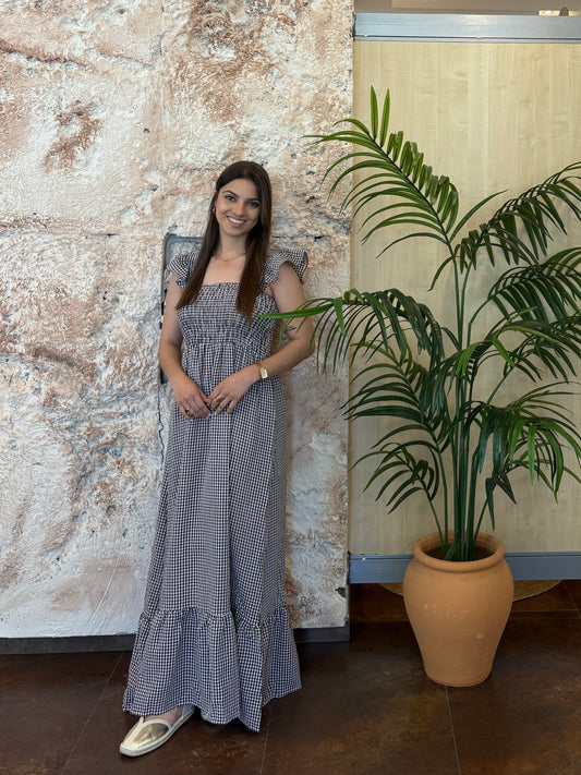 VESTIDO PANEL VICHY MARRÓN