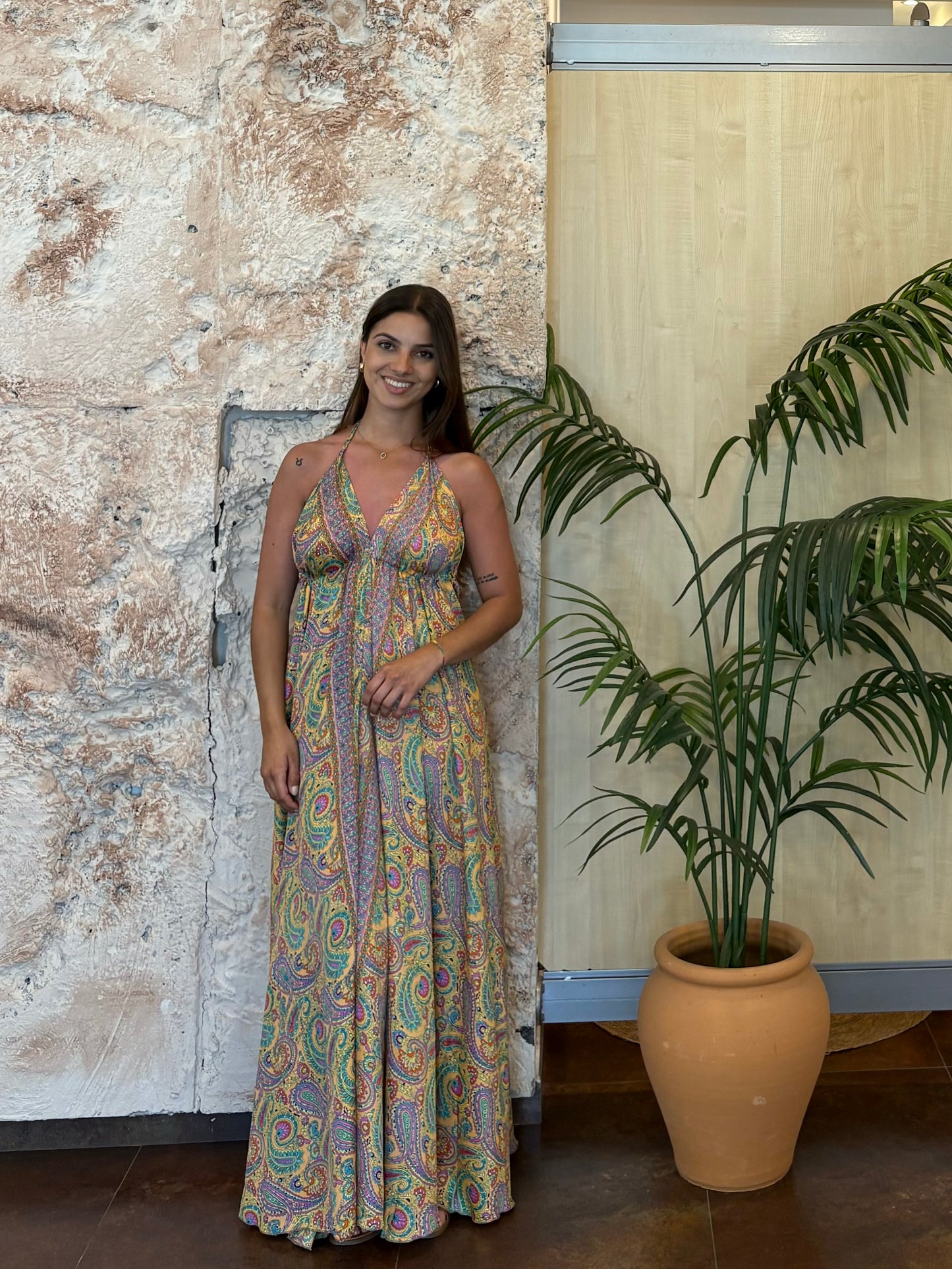 VESTIDO BOHO ESTAMPADO CACHEMIR MELOCOTÓN