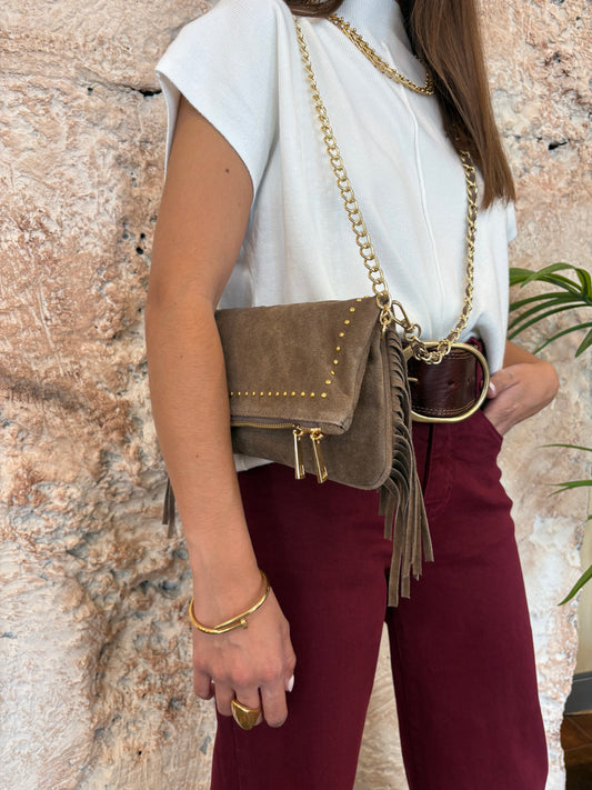 BOLSO BANDOLERA TACHAS TAUPE