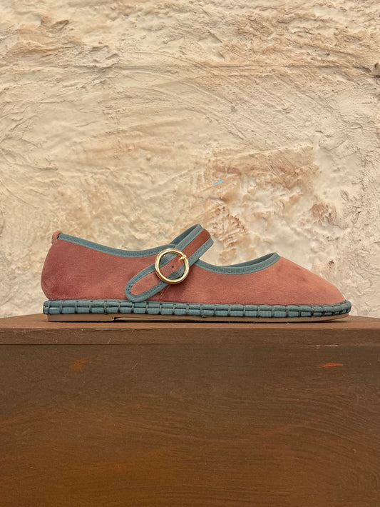 MERCEDITA TERCIOPELO ROSA-VERDE AGUA