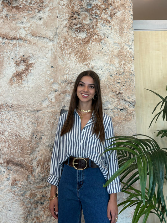 CAMISA RAYAS BEIGE-AZUL