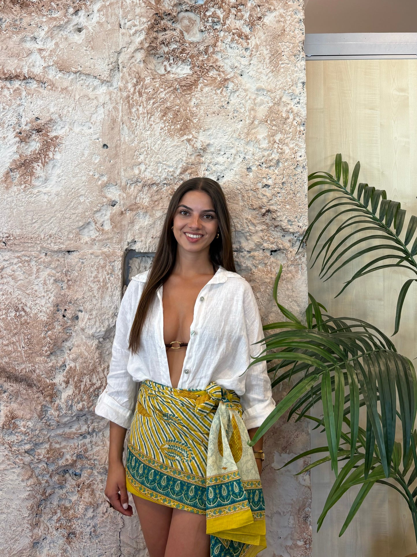 PAREO ESTAMPADO AMARILLO-TURQUESA