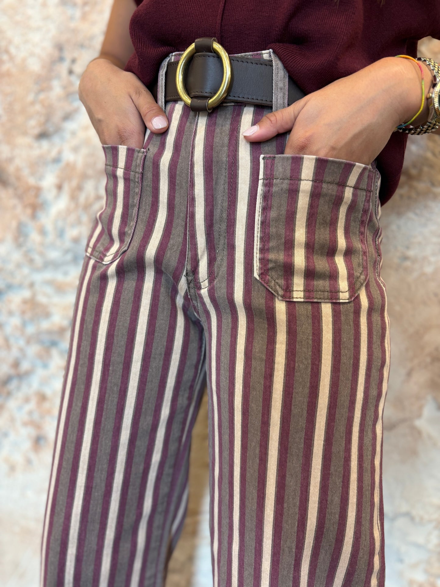 JEANS WIDE LEG BOLSILLOS RAYAS MORADO