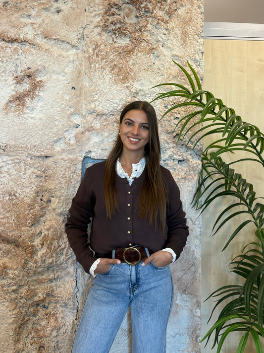CARDIGAN PUNTO BOTONES DORADOS MARRÓN