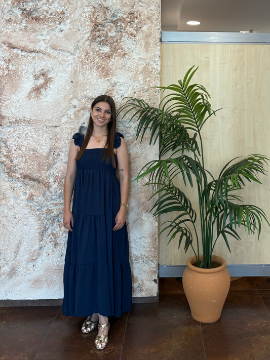VESTIDO LARGO PANEL AZUL