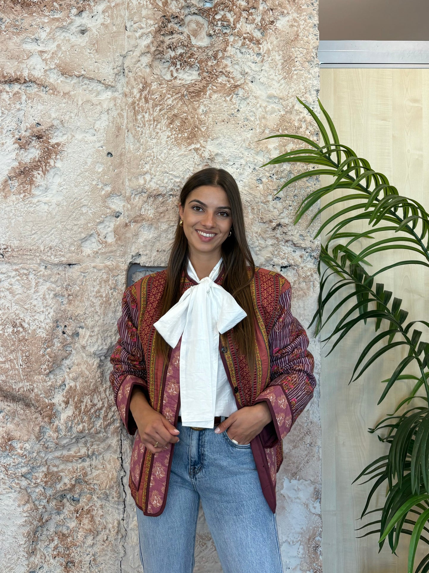 CHAQUETA ACOLCHADA ESTAMPADA FLORAL FRAMBUESA