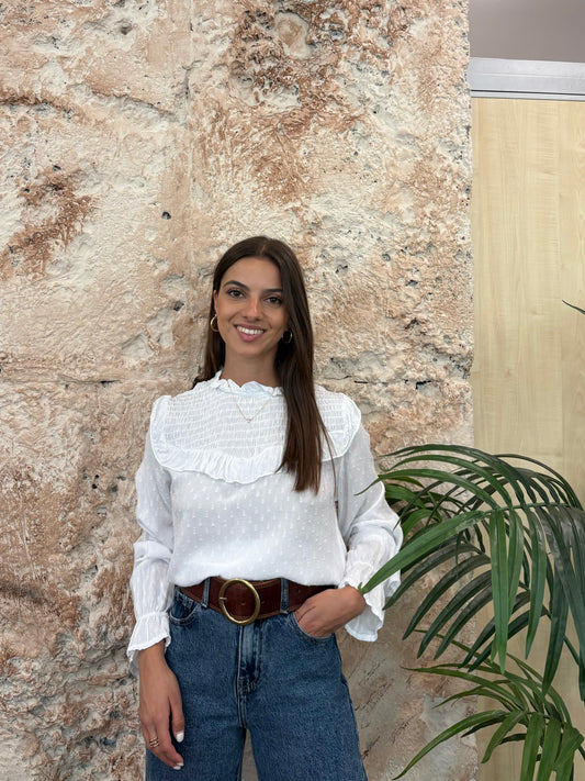 BLUSA BLANCA PANEL GLITTER