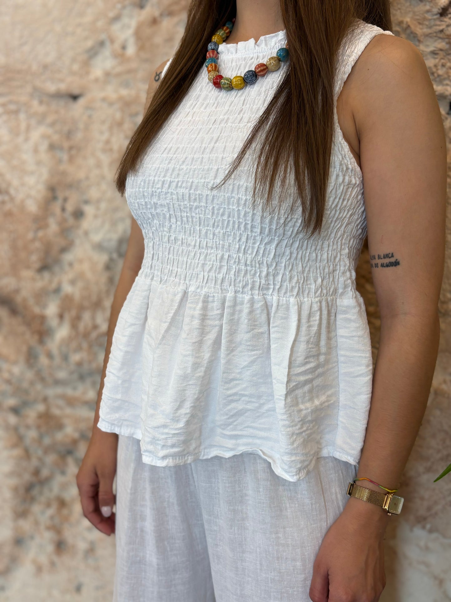 TOP PANEL DE ABEJA BLANCO
