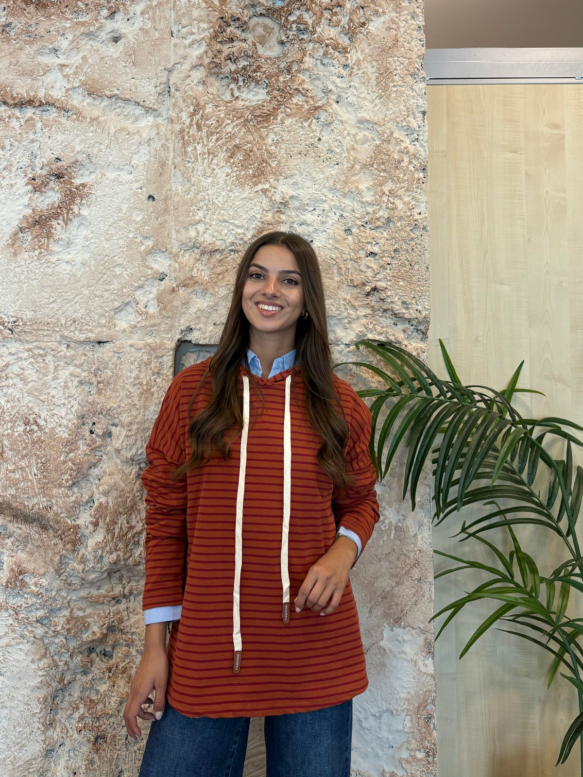 SUDADERA CAPUCHA RAYAS NARANJA- ROSA