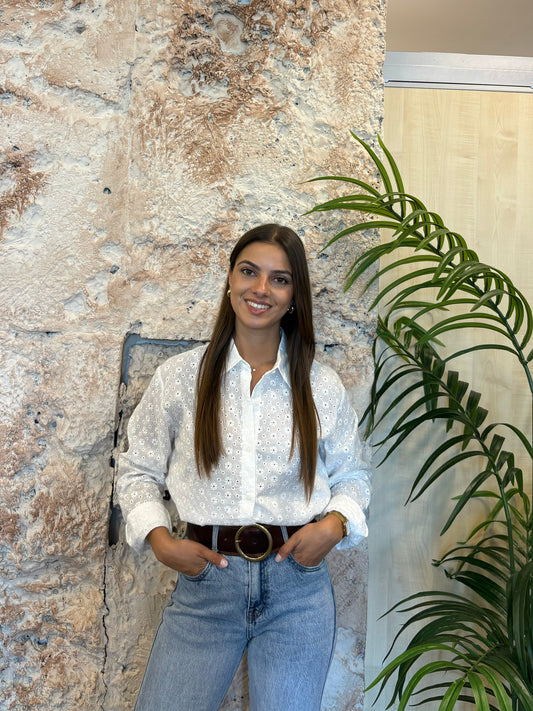 CAMISA BORDADO FLOR BLANCA