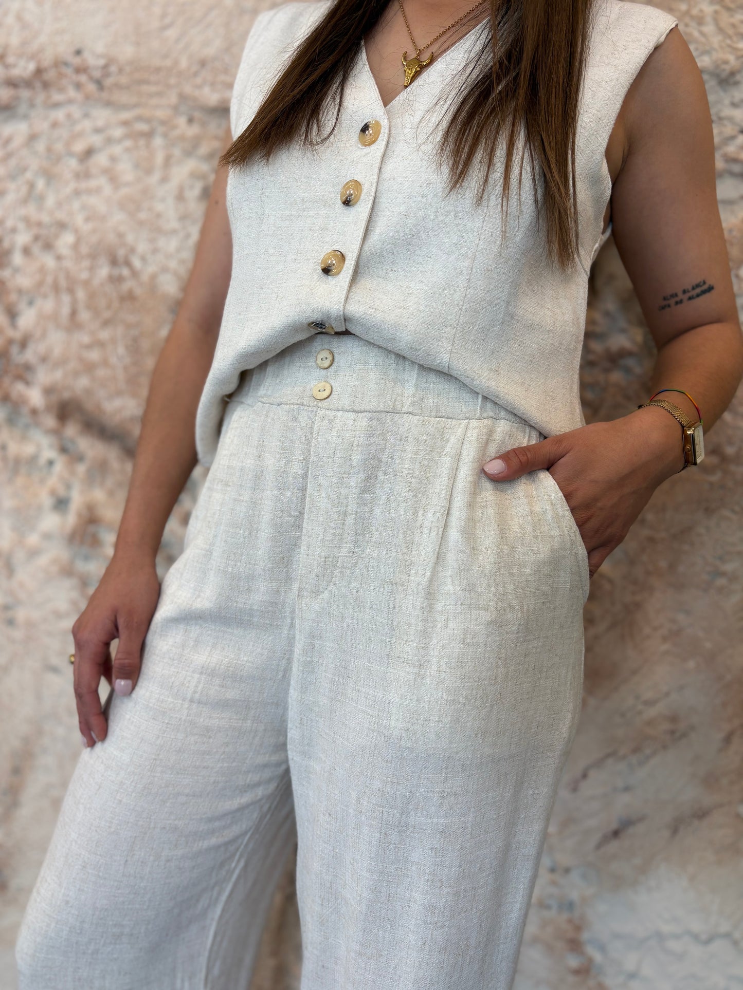 PANTALÓN RECTO CULOTTE BEIGE