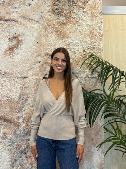 JERSEY PUNTO CANALÉ BEIGE ESCOTE PICO