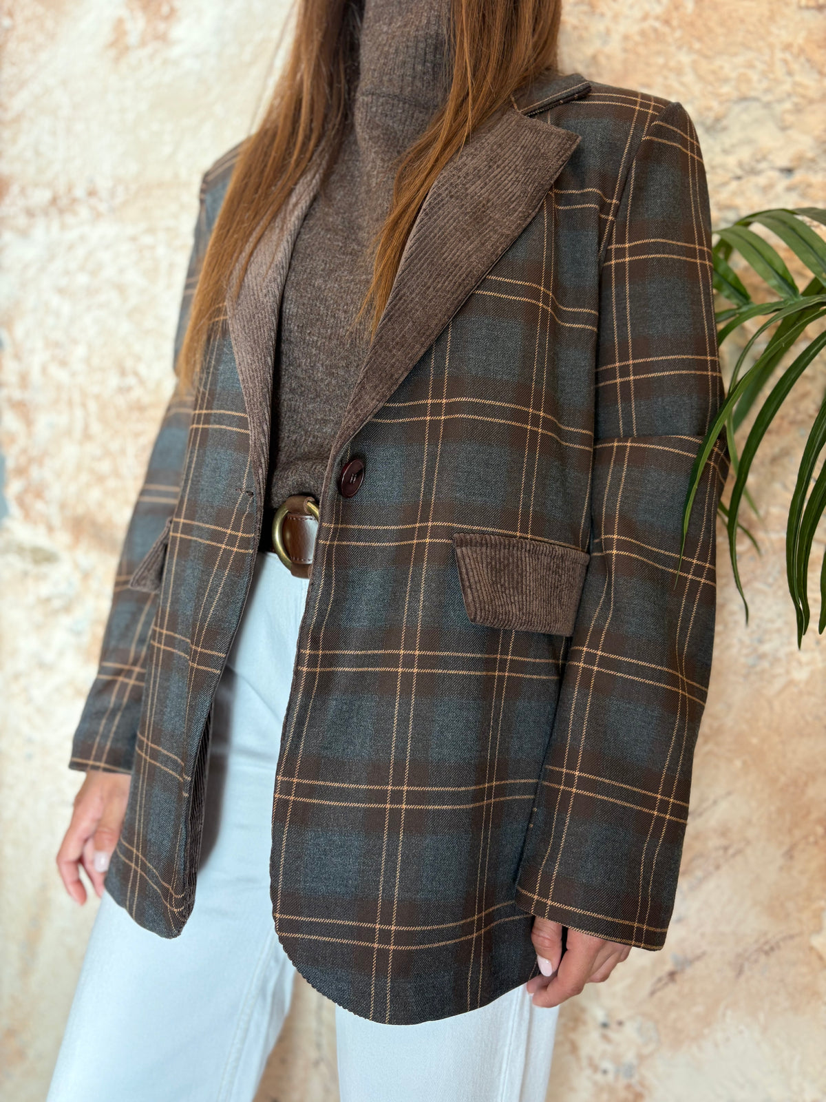 BLAZER CUADROS TARTAN MARRÓN