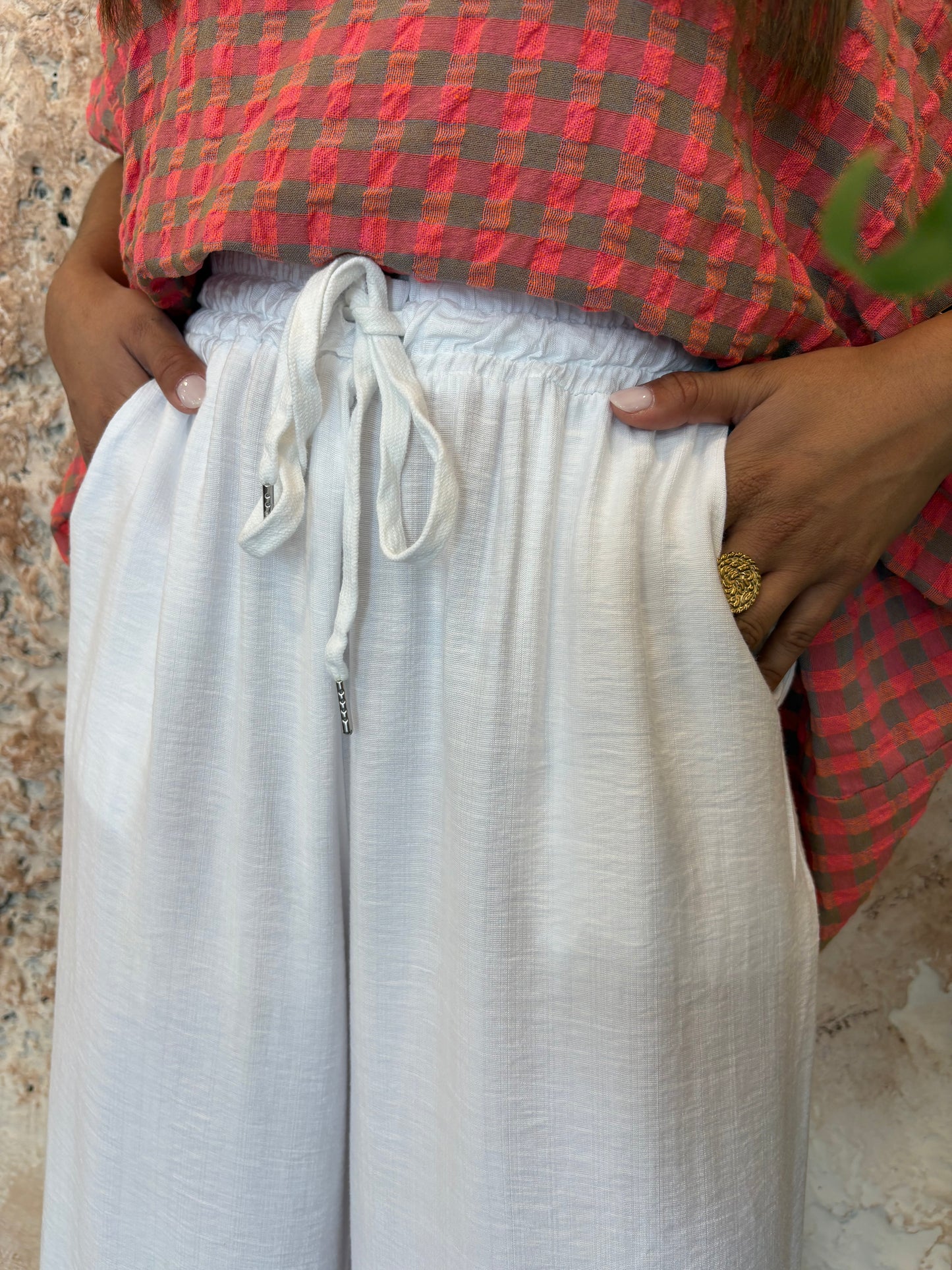 PANTALÓN EFECTO LINO BLANCO