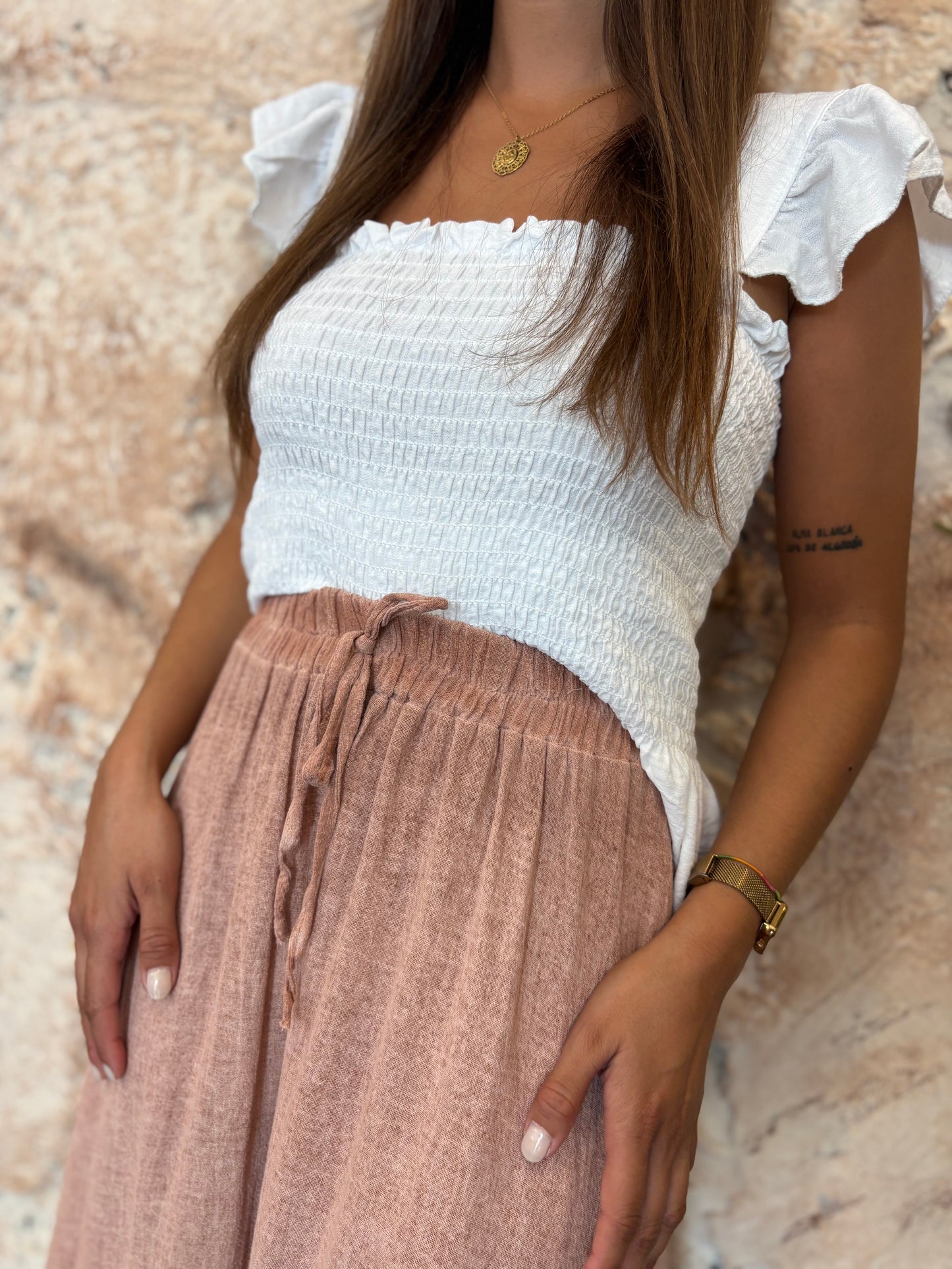 FALDA LARGA LINO NUDE