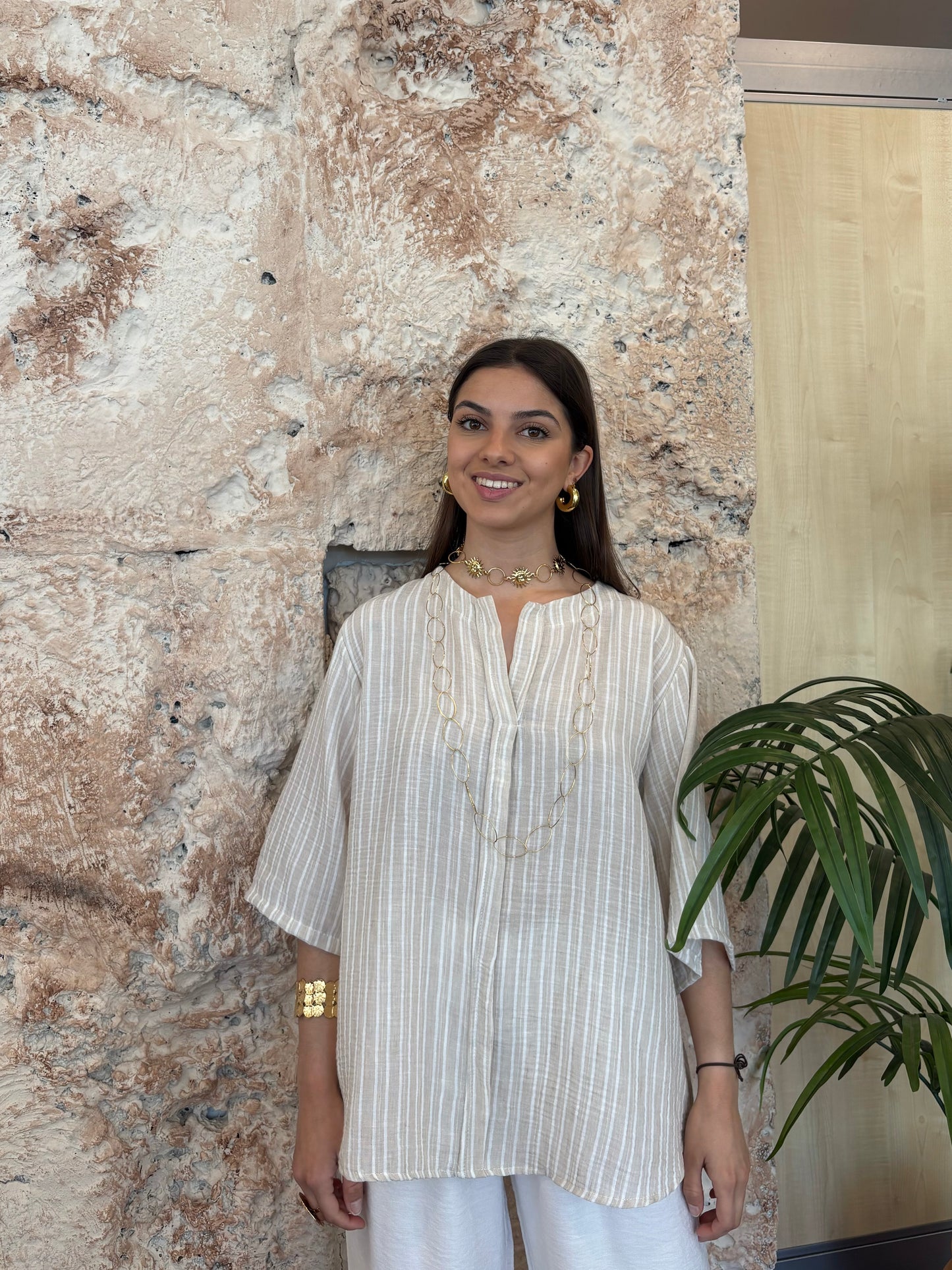BLUSA RAYAS BEIGE-BLANCO