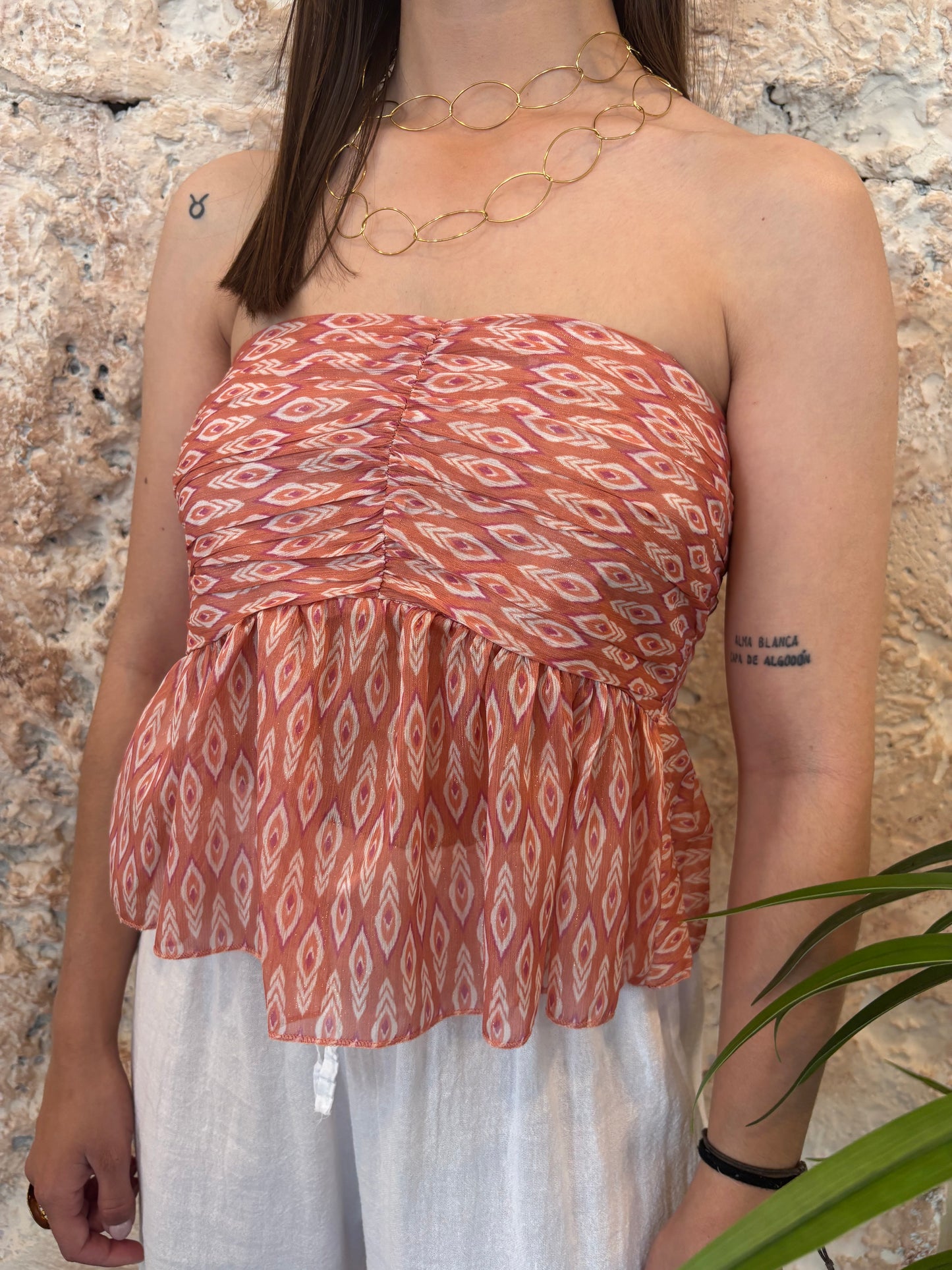 TOP ESTAMPADO NARANJA-BEIGE
