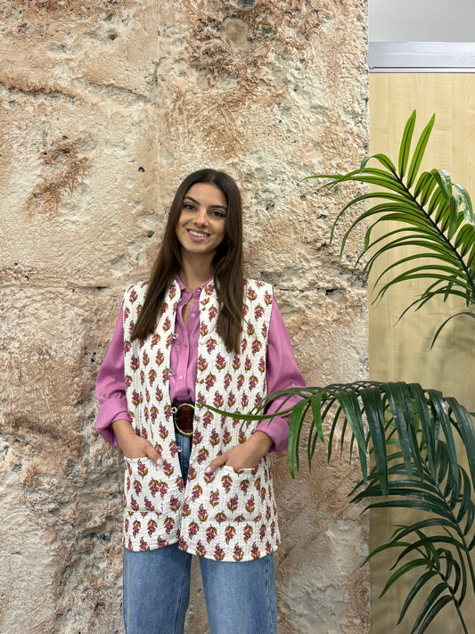 CHALECO ACOLCHADO ESTAMPADO CRUDO-ROSA