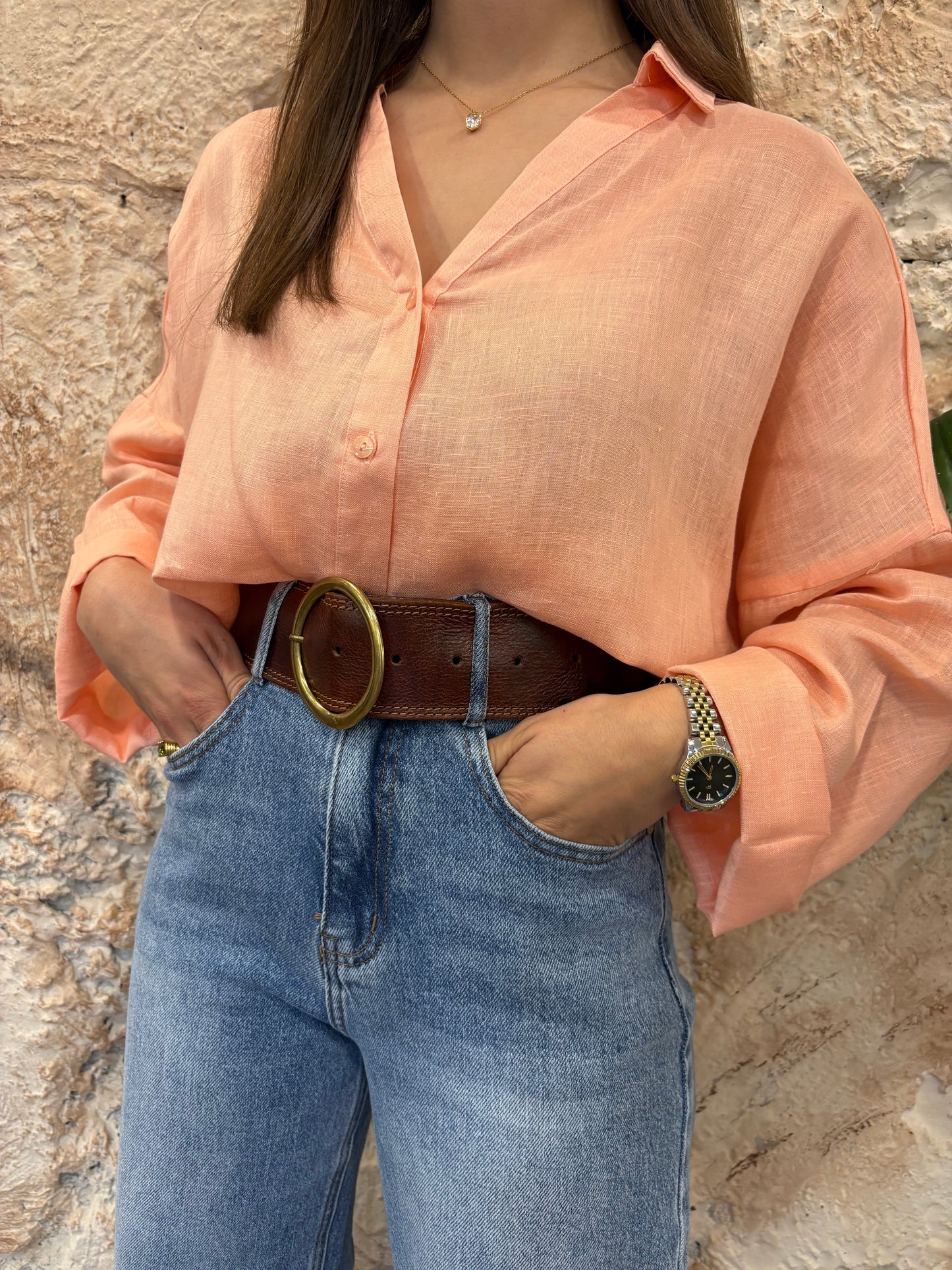 CAMISA OVERSIZE LINO SALMÓN