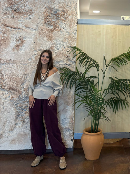 PANTALÓN BOMBACHO EFECTO PANA MORADO