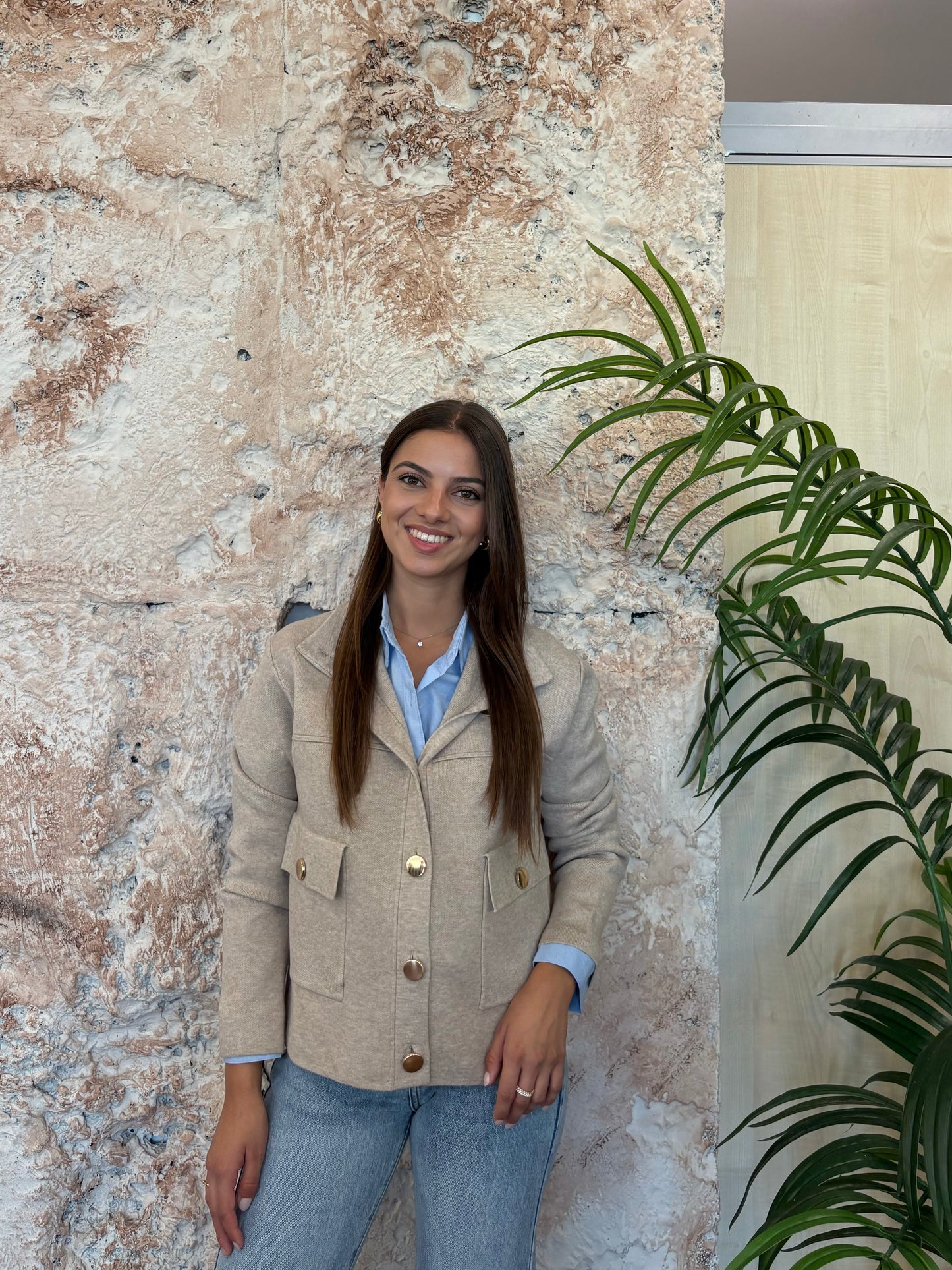 CARDIGAN BOLSILLO BOTONES DORADOS BEIGE
