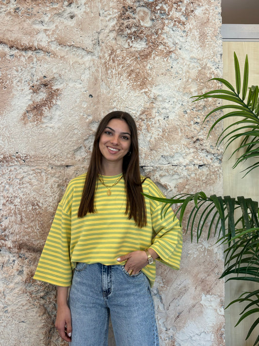 CAMISETA OVERSIZE RAYAS AMARILLO-LIMA