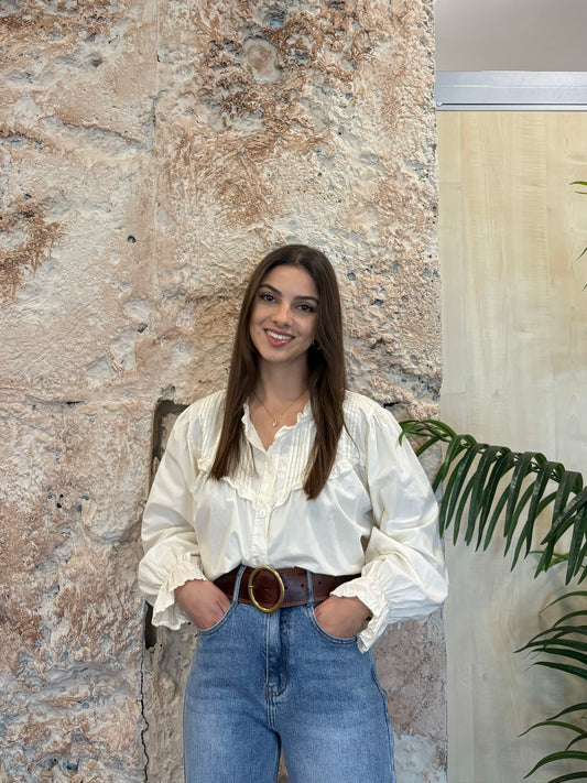 CAMISA CUELLO RIZO PLISADA CRUDO