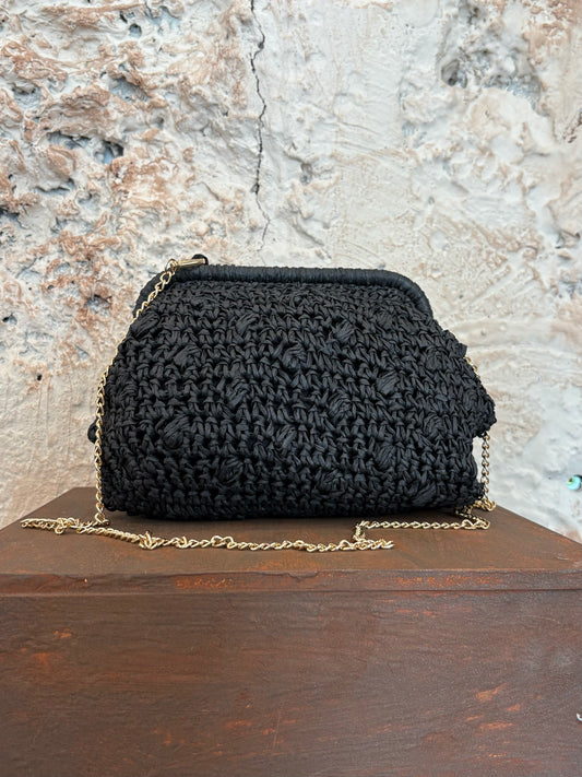 BOLSO DE MANO RAFIA NEGRO
