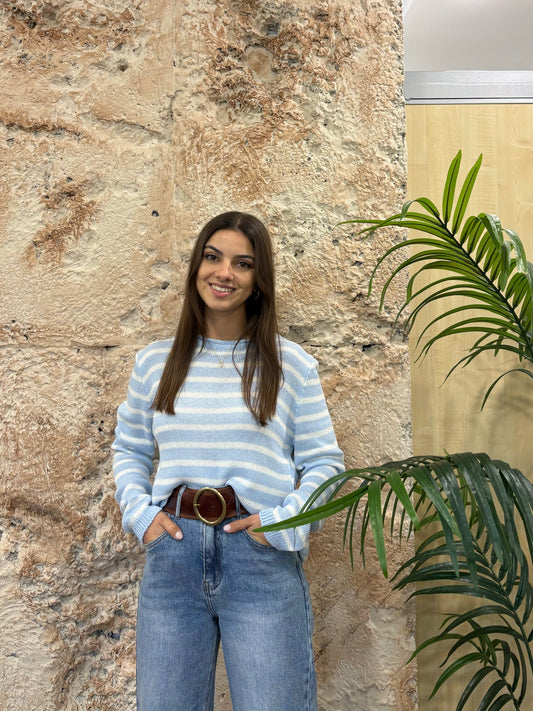 JERSEY HILO RAYAS CELESTE-BLANCO