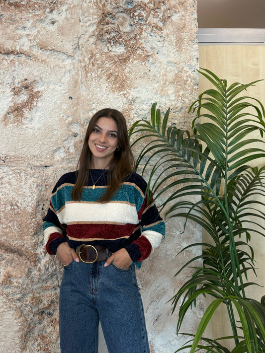 JERSEY CHENILLA RAYAS AZUL MARINO