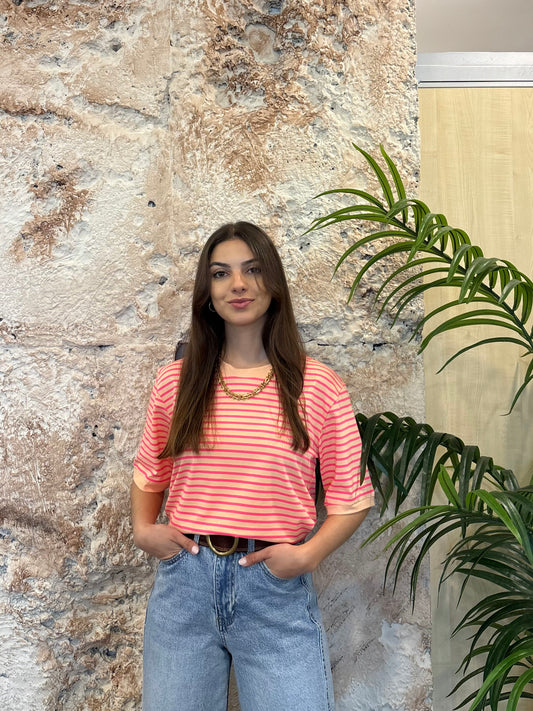 CAMISETA RAYAS SALMÓN-ROSA