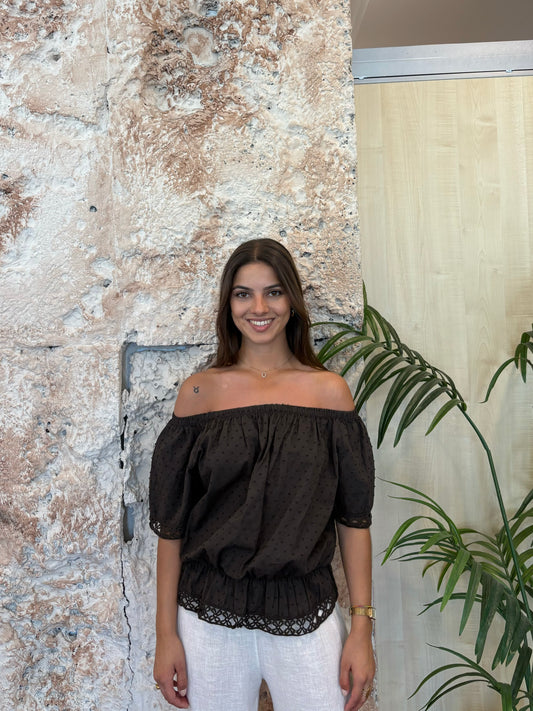 BLUSA PLUMETI PUNTILLA MARRÓN