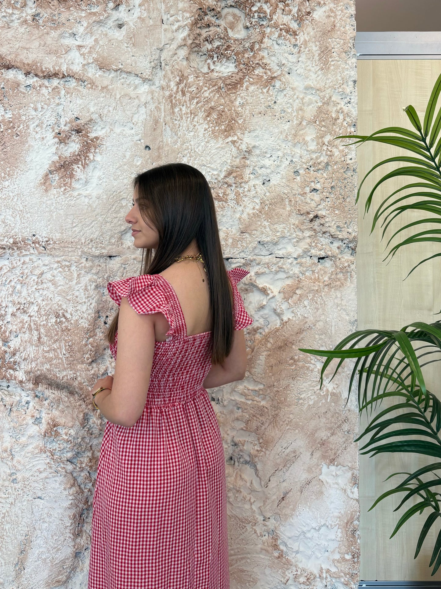 VESTIDO PANEL VICHY ROJO