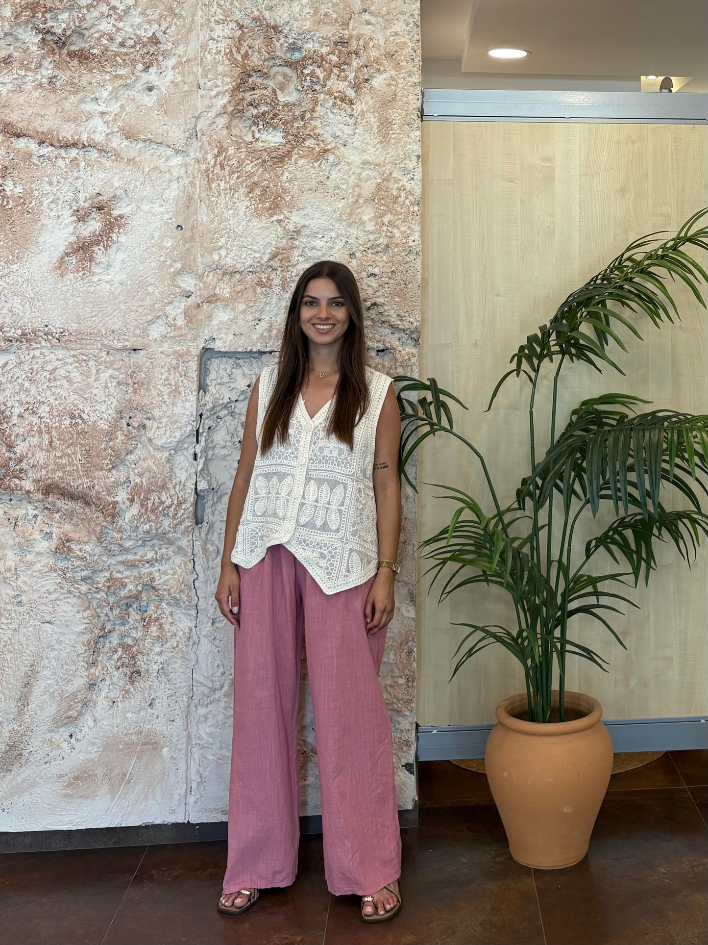 PANTALÓN EFECTO LINO ROSA