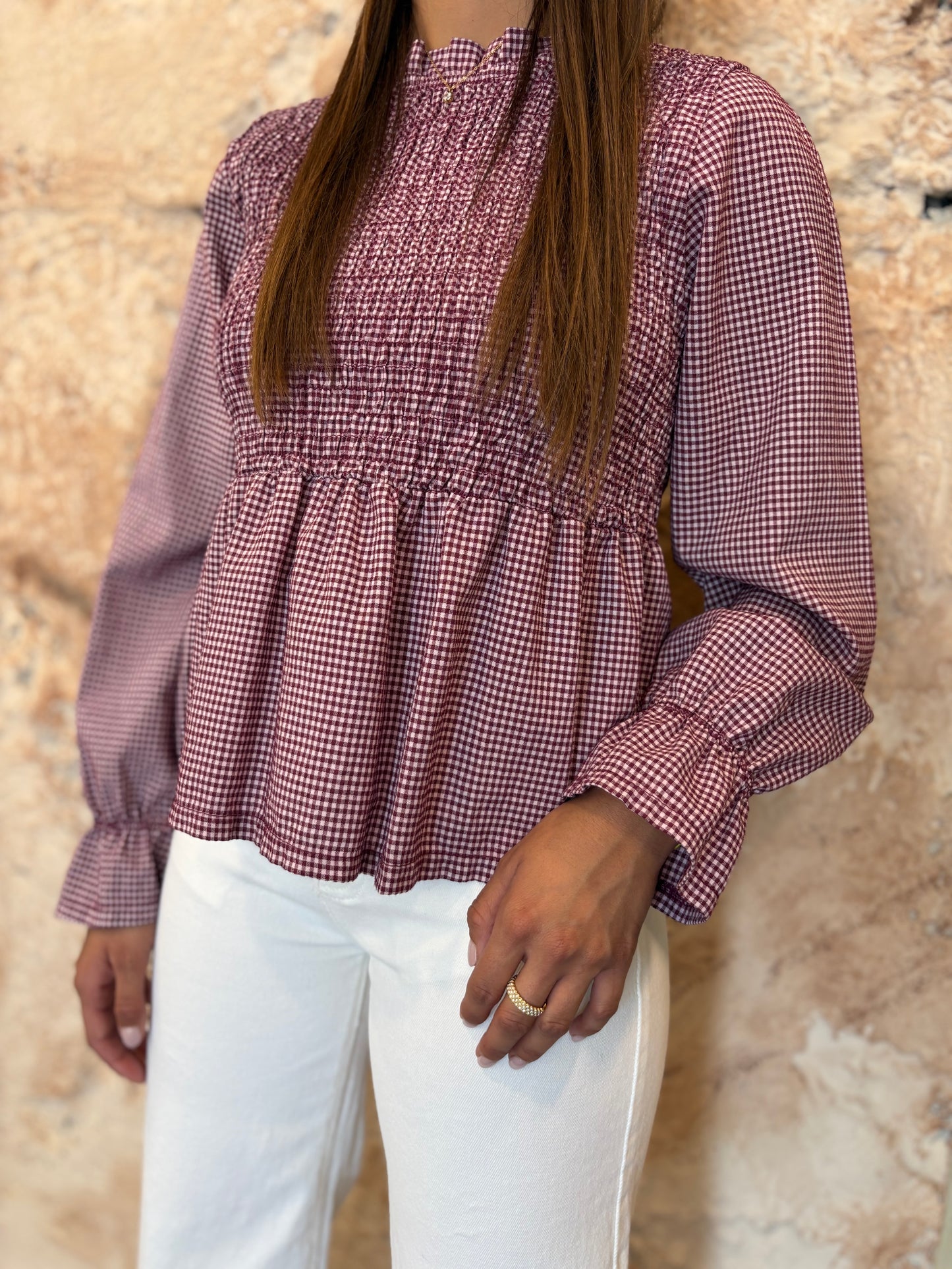 BLUSA PANEL DE ABEJA VICHY FRAMBUESA