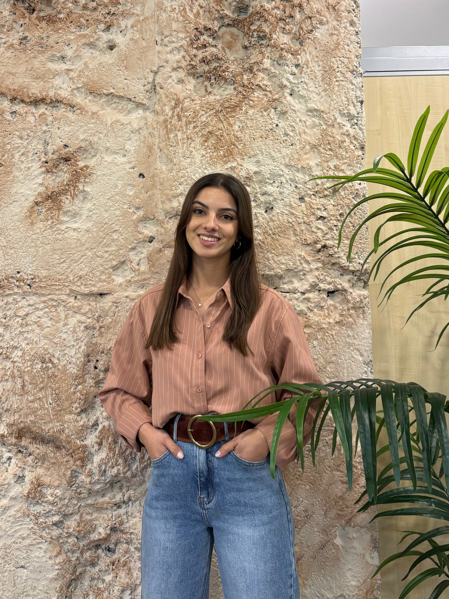 CAMISA OVERSIZE OXFORD RAYAS TEJA