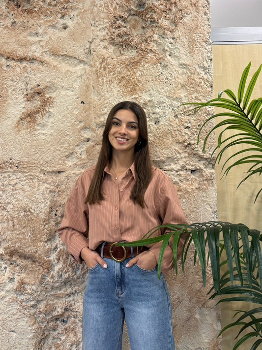 CAMISA OVERSIZE OXFORD RAYAS TEJA