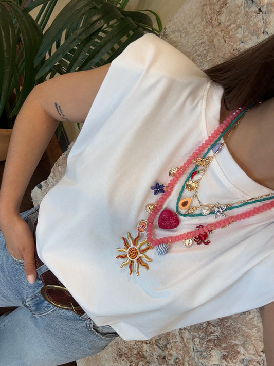 COLGANTE TRIPLE ABALORIOS MULTICOLOR